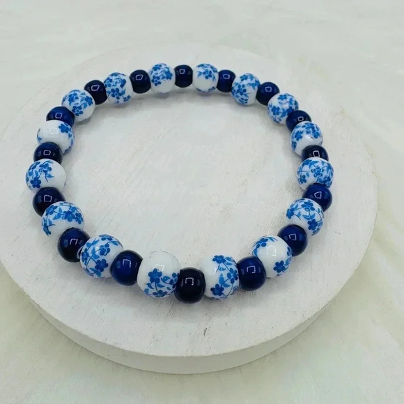 Ceramic Floral mix Beaded Stretch Bracelet - Picture 1 of 6